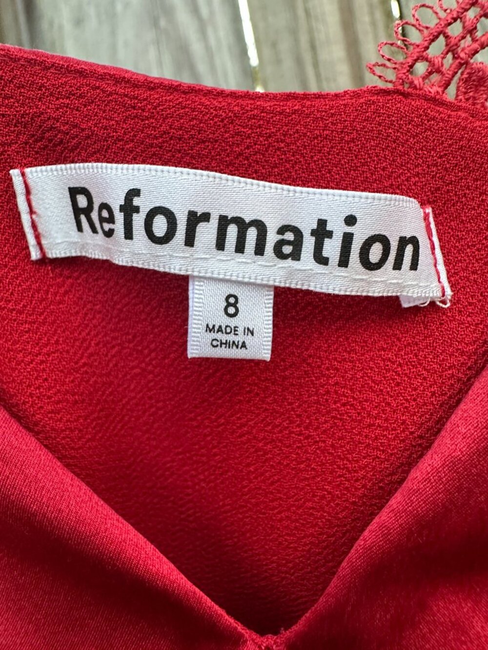 Reformation Elina Silk Mini Dress Sangre Red Lace V-Neck Fit Flare 8 - Picture 8 of 9